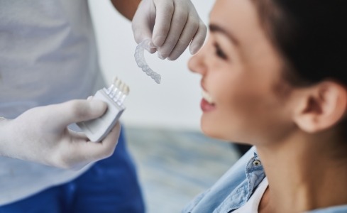 Dentist and dental patient discussing Invisalign treatment